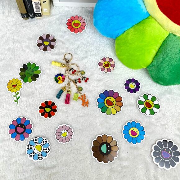 Murakami looking pillow, stickers and handmade bag charm keychain ALL NEW - Picture 3 of 9